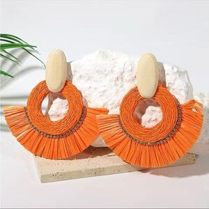 Orange Beach Day Vacation Extra Large Woven Bohemian Earrings
